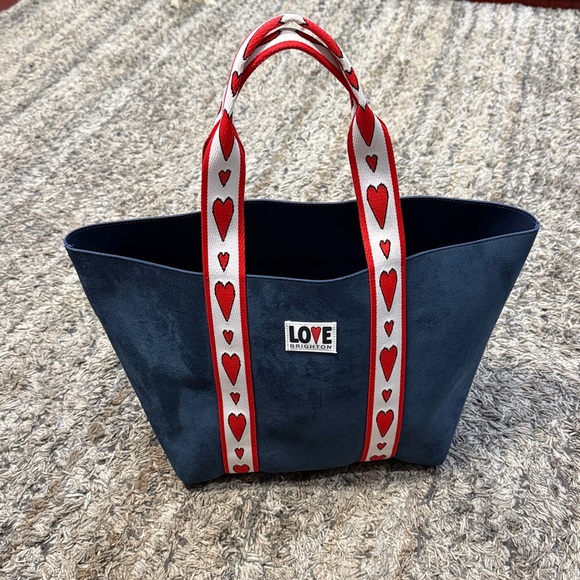 Brighton velveteen Navy Tote with Red Heart Straps - Picture 2 of 7